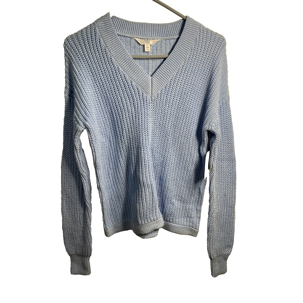 time and tru womens long sleeve knit v neck blue sweater size small 4 6‎